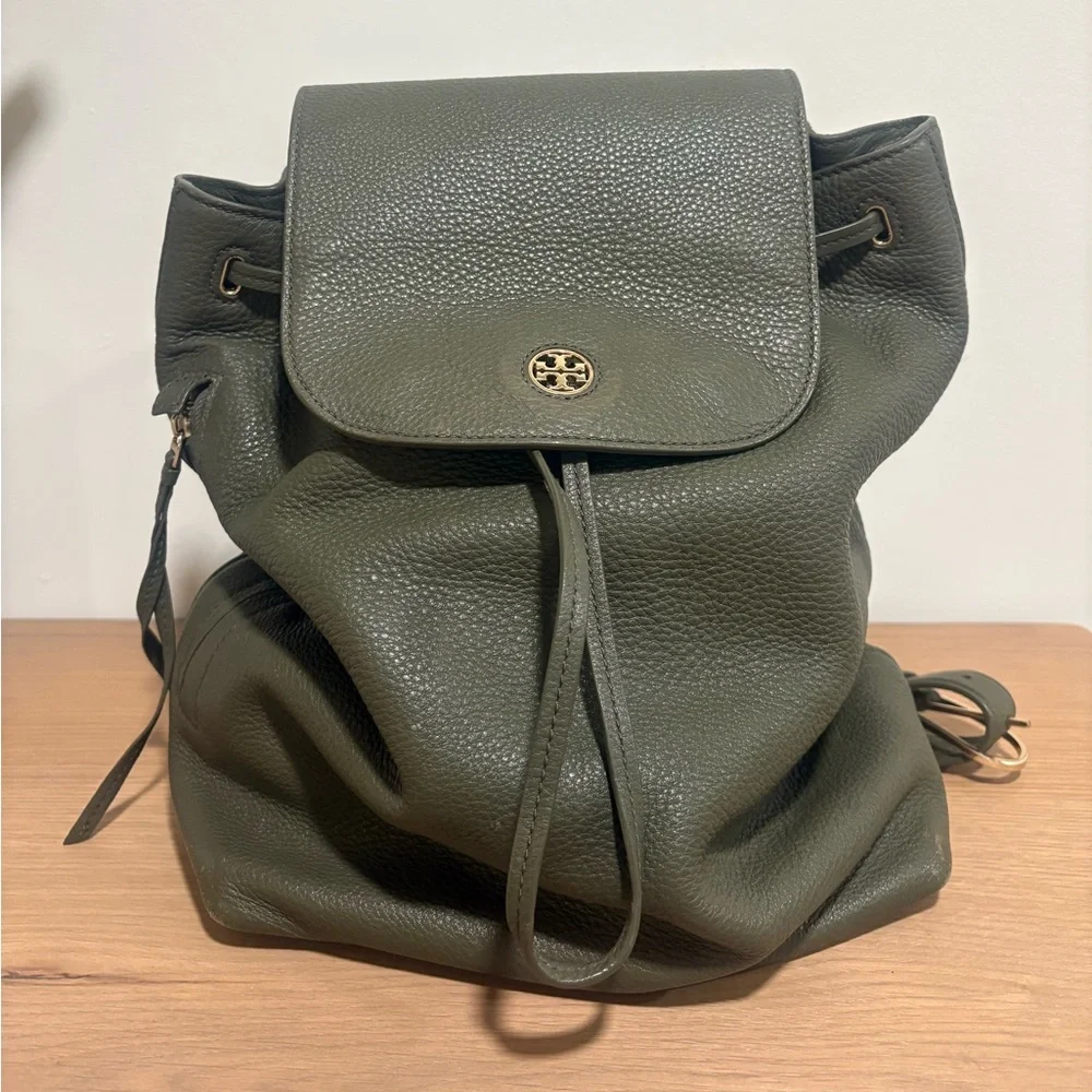 Tory Burch olive green midi-size leather backpack